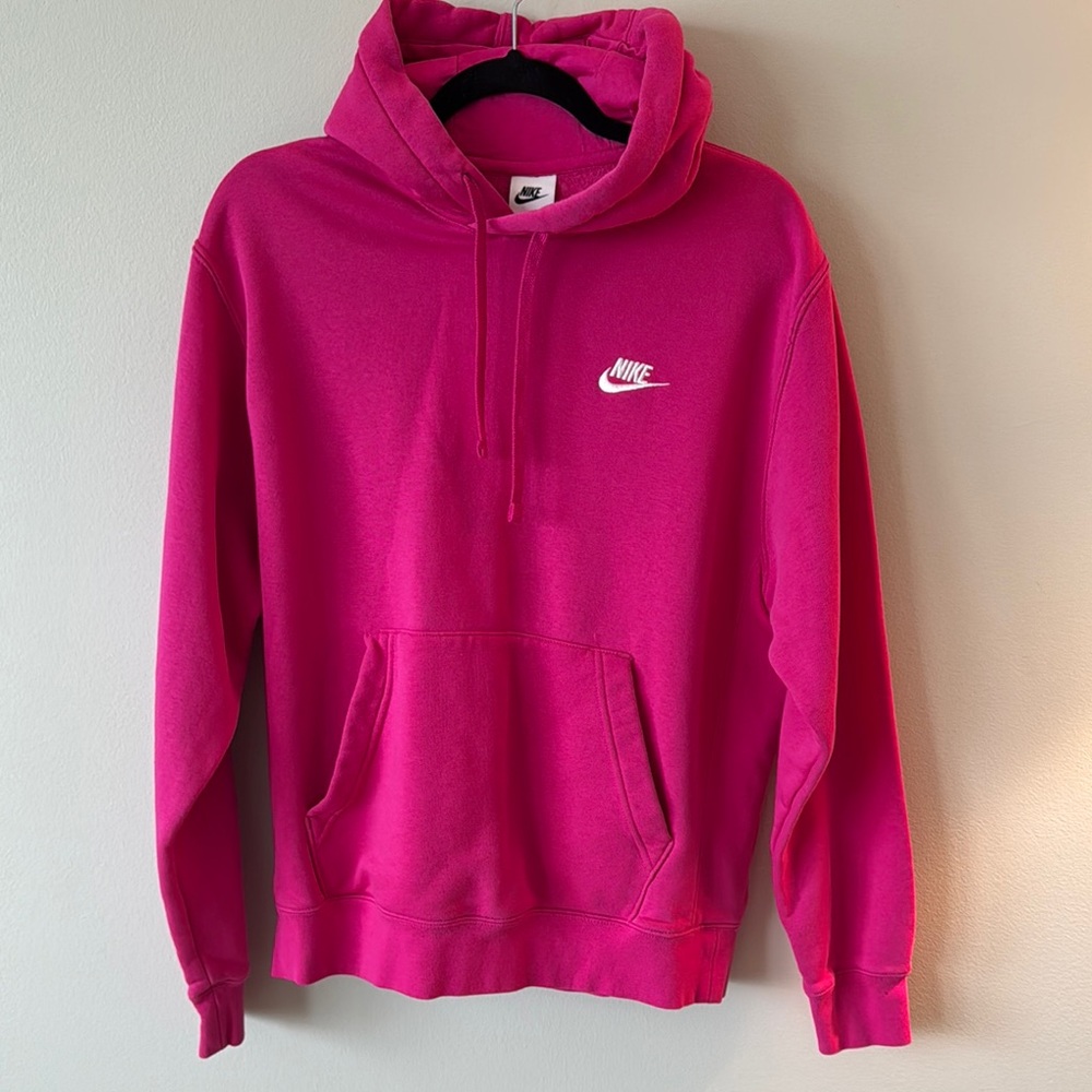 Nike Pink Hoodie with Ribbed Cuffs and Drawstring Hood